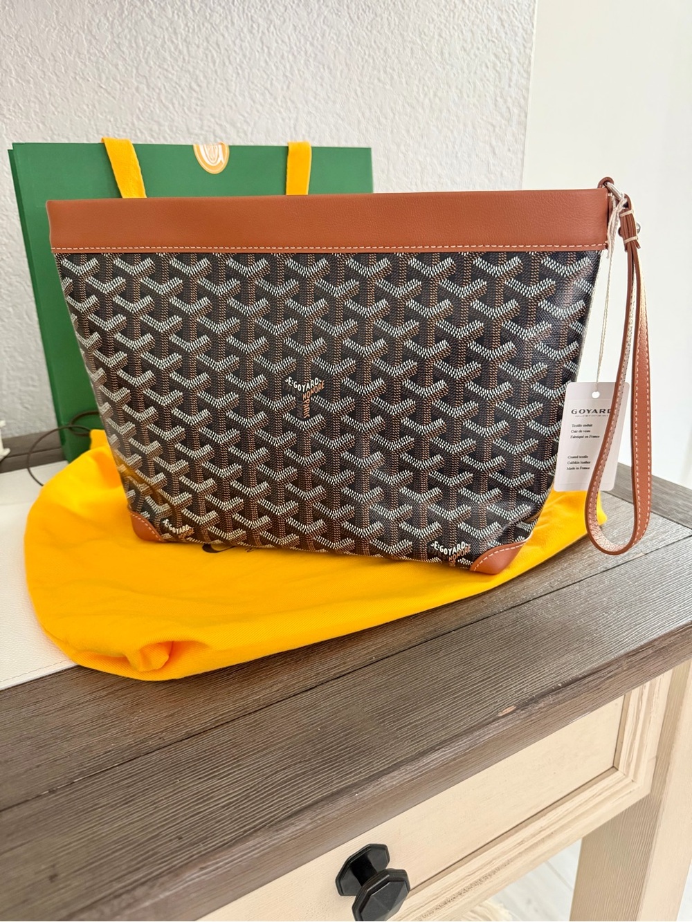 Goyard Brown Goyardine Zip Wristlet with Tan Leather Trim - Picture 2 of 5